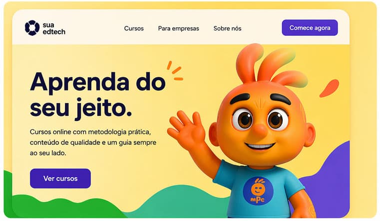 Landing page · Hero com personagem